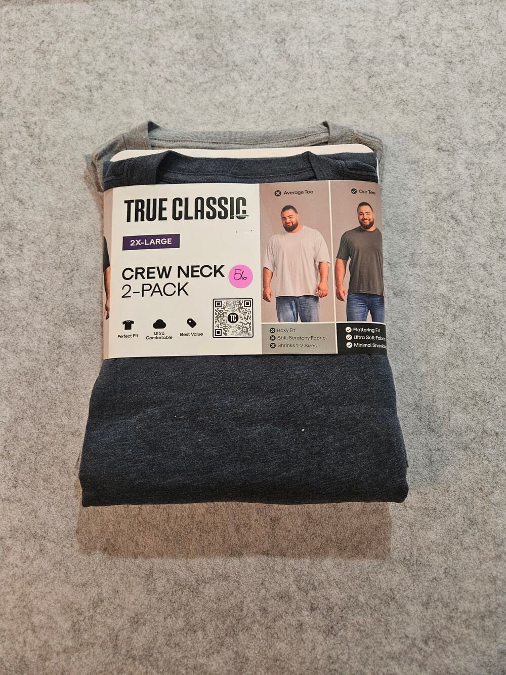 True Classics 2 Pack Mens Crew Neck T Shirt Grays size 2XL